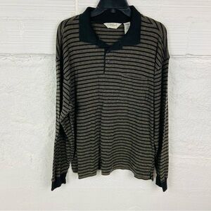 Knightsbridge Classic Black and Brown Striped knit collar Long Sleeve Shirt SZ L